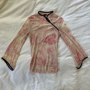 Vintage y2k 00s mesh mandarin collar rococo top size M